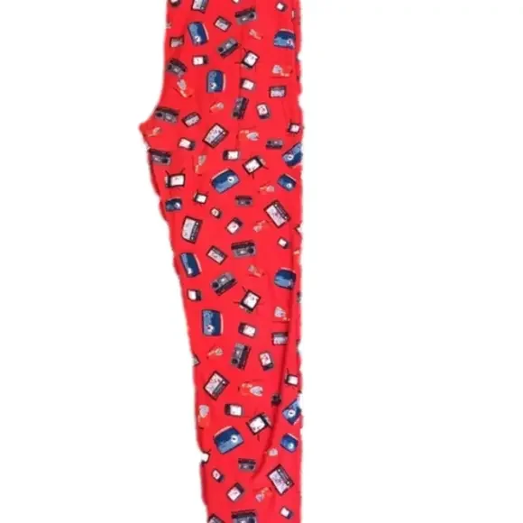 LuLaroe Red Leggings With Radios and Boomboxes NEW - Picture 2 of 7